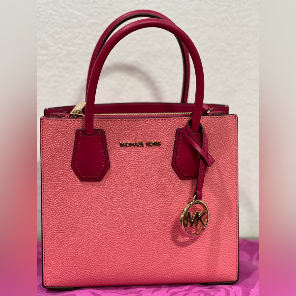 Two toned Pink & Maroon Michael Kors square mini crossbody purse